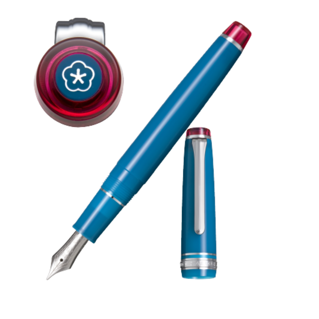 Sailor Professional Gear Slim Manyo Fountain Pen Set - Special Edition - Blue - Plum-Pen Boutique Ltd