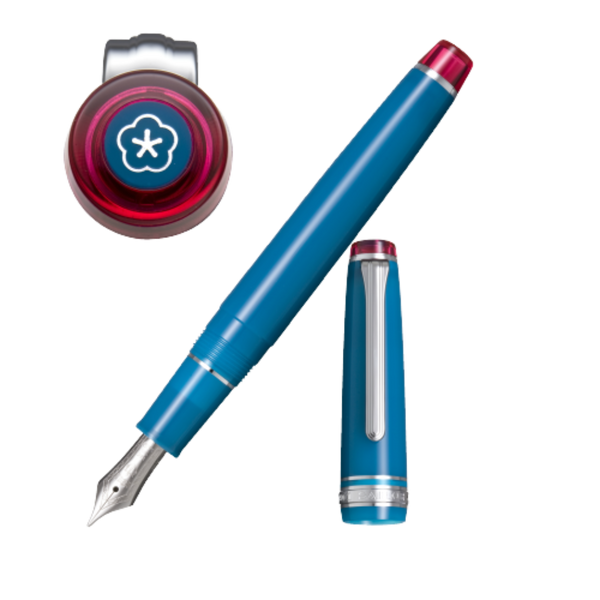 Sailor Professional Gear Slim Manyo Fountain Pen Set - Special Edition - Blue - Plum-Pen Boutique Ltd