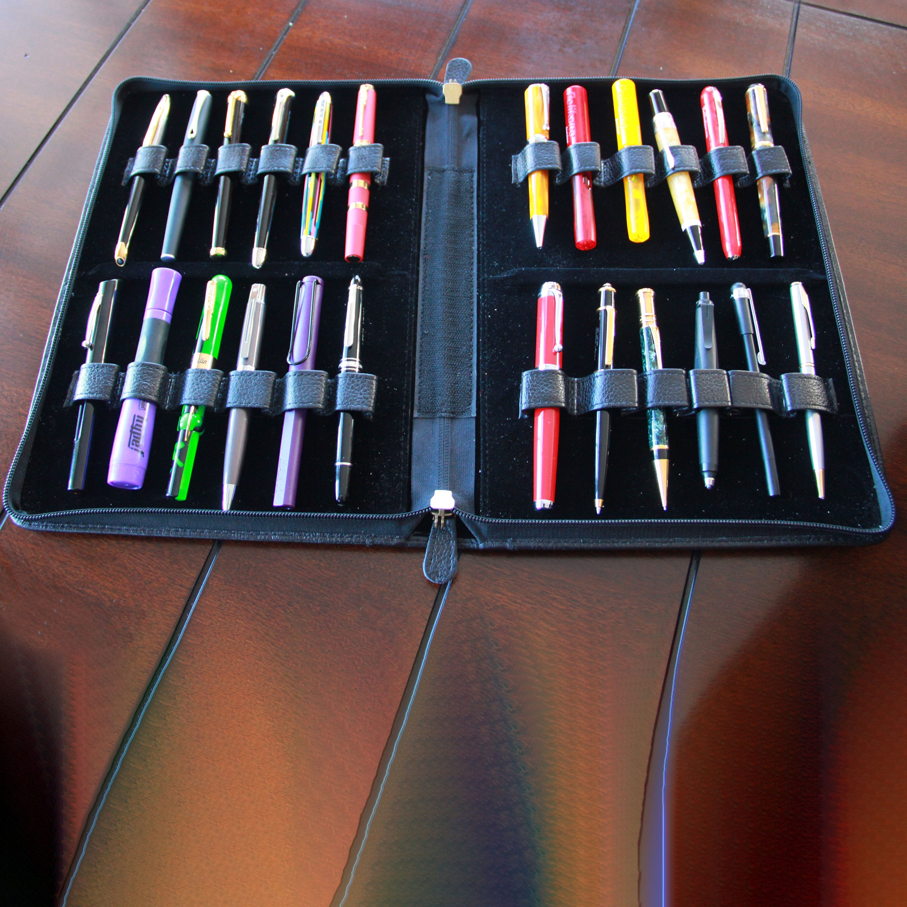 Yak Leather Premium Leather 24 Pen Case Black-Pen Boutique Ltd