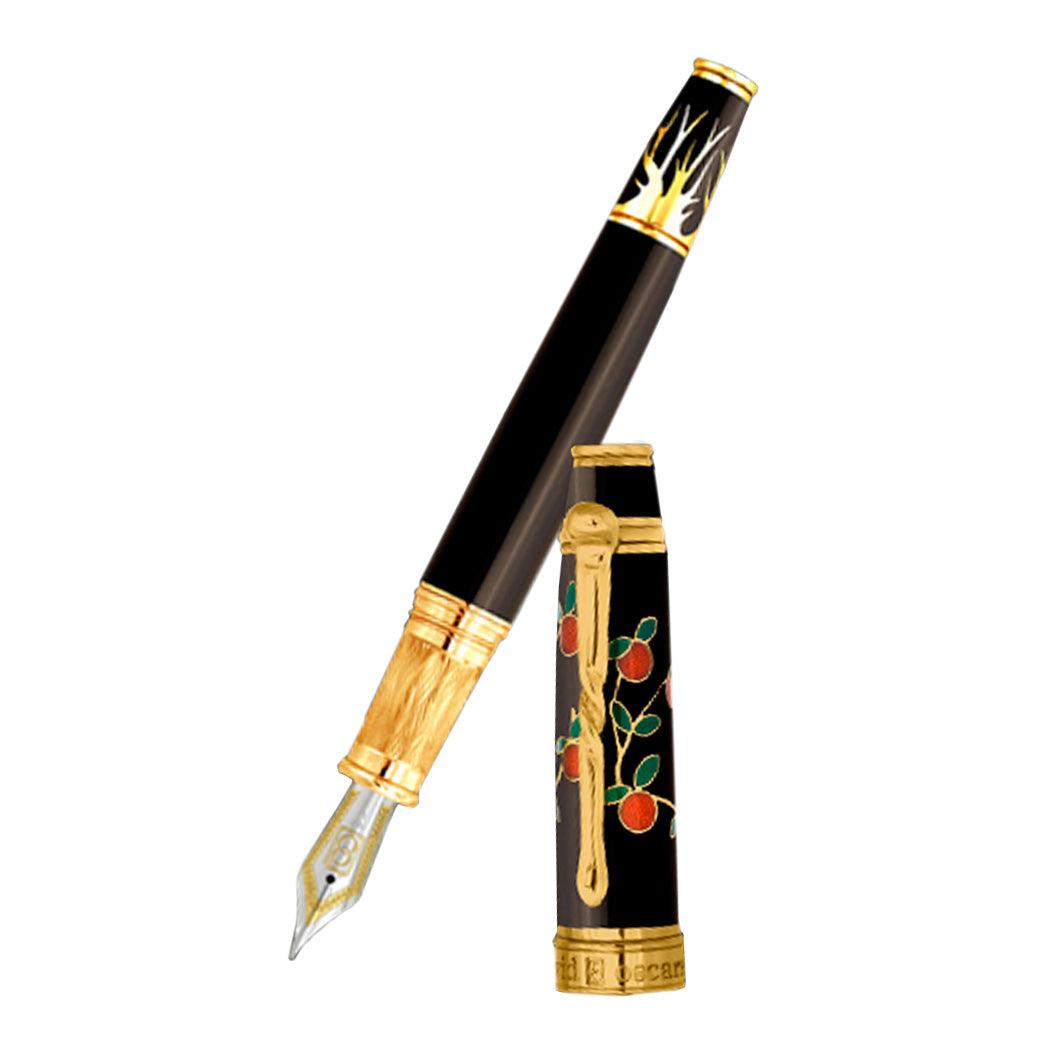 David Oscarson Tree of Life Fountain Pen - Black with Orange and Green-Pen Boutique Ltd