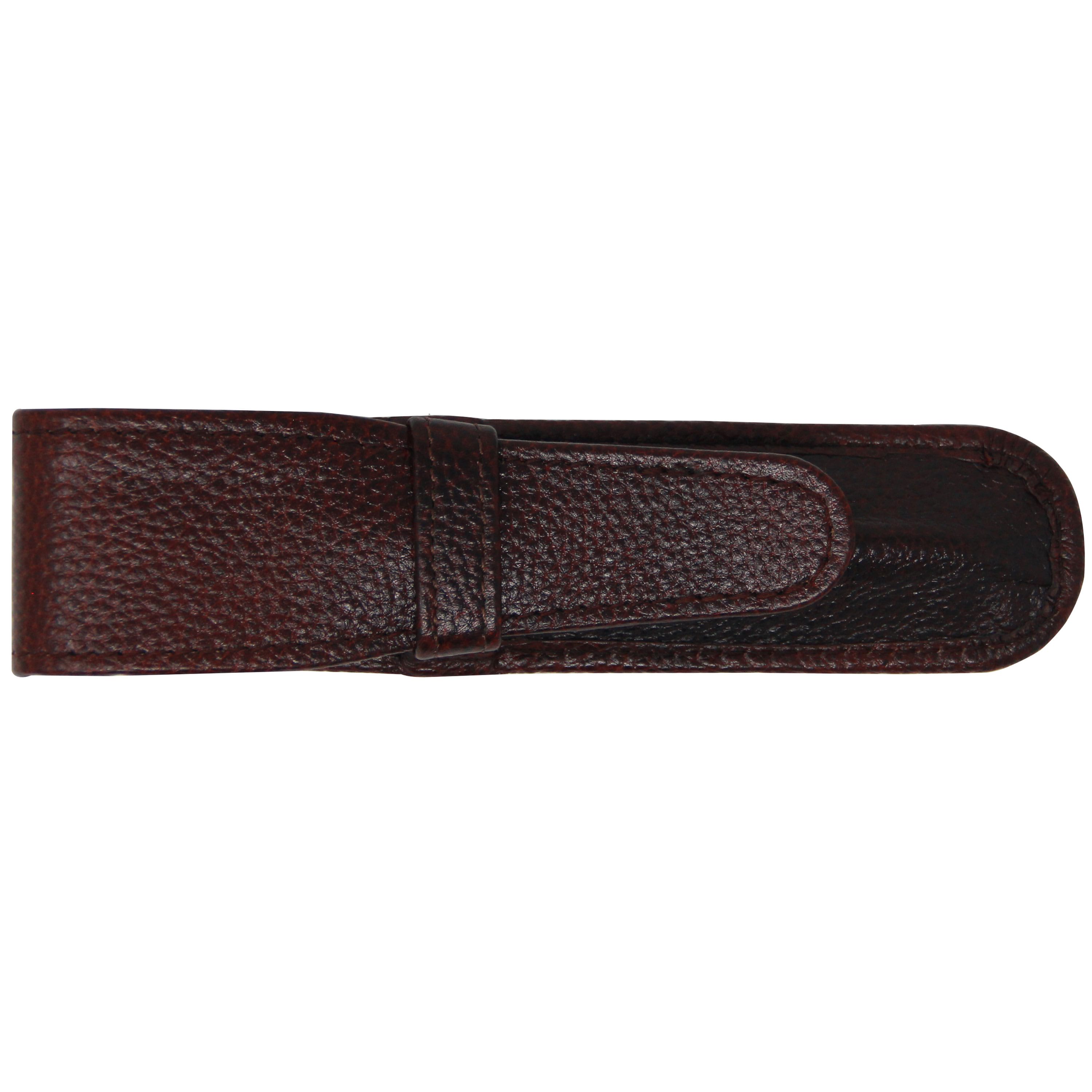 Yak Leather Premium Leather One Pen Pouch with Flap Brown-Pen Boutique Ltd