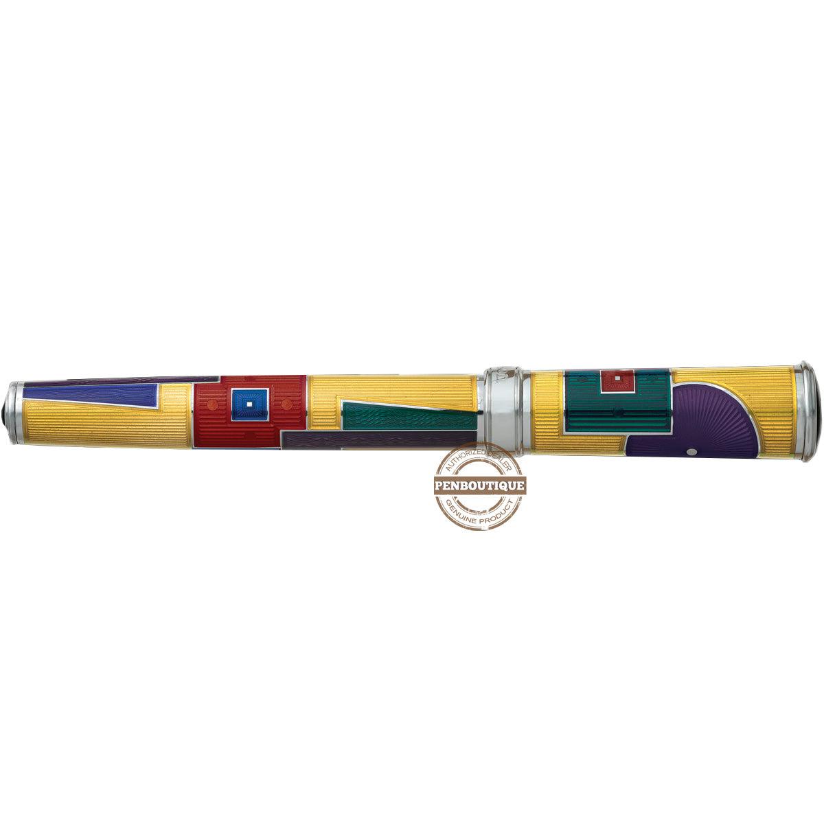 David Oscarson 15th Anniversary/American Art Deco Fountain Pen -Translucent Amber with Multi-colored Enamel-Pen Boutique Ltd