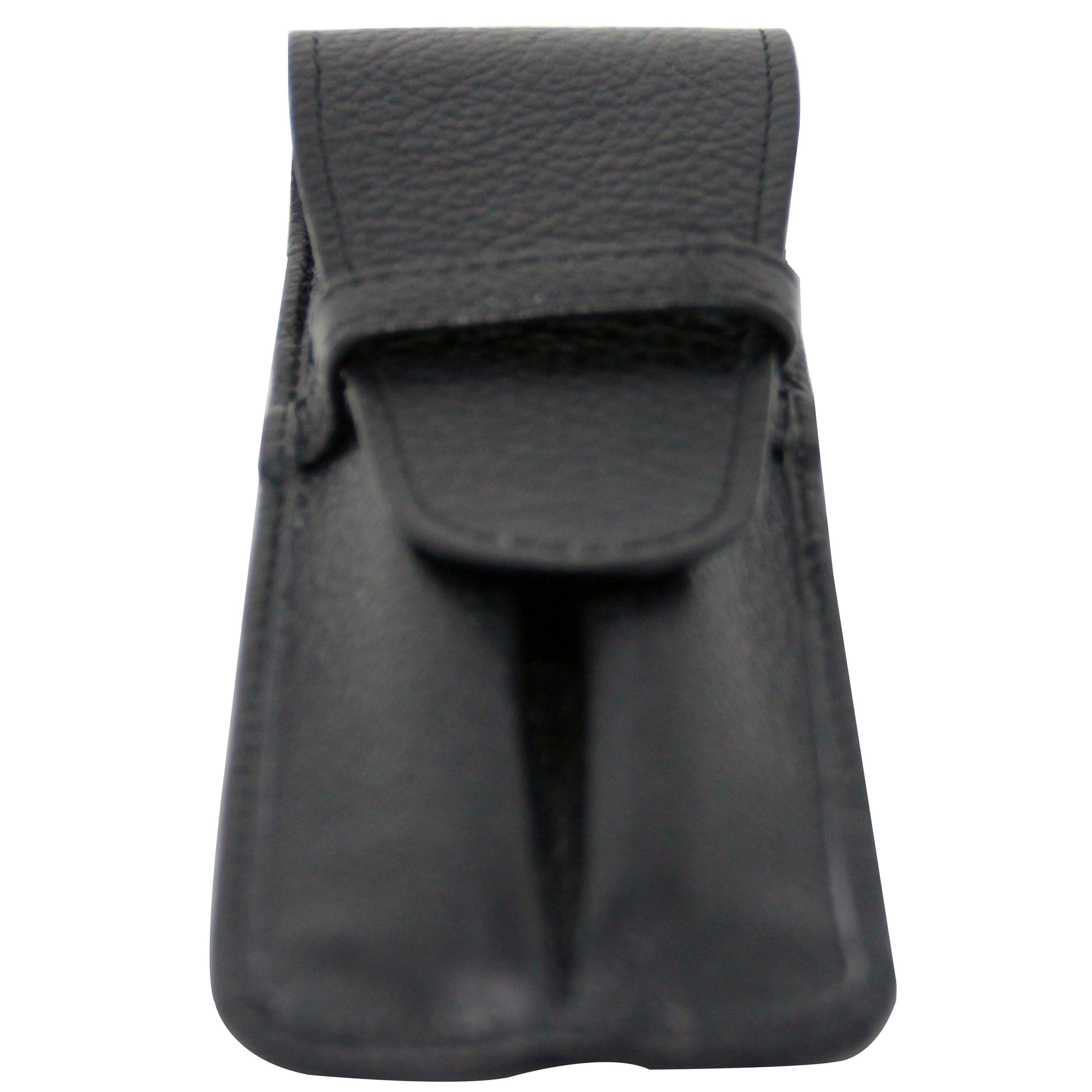 Yak Leather Premium Leather Two Pen Pouch with Flap Black-Pen Boutique Ltd
