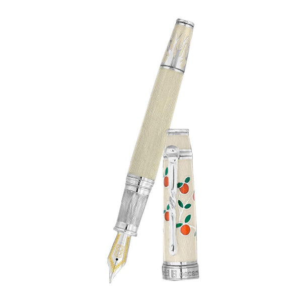 David Oscarson Tree of Life Fountain Pen - White with Orange and Green-Pen Boutique Ltd