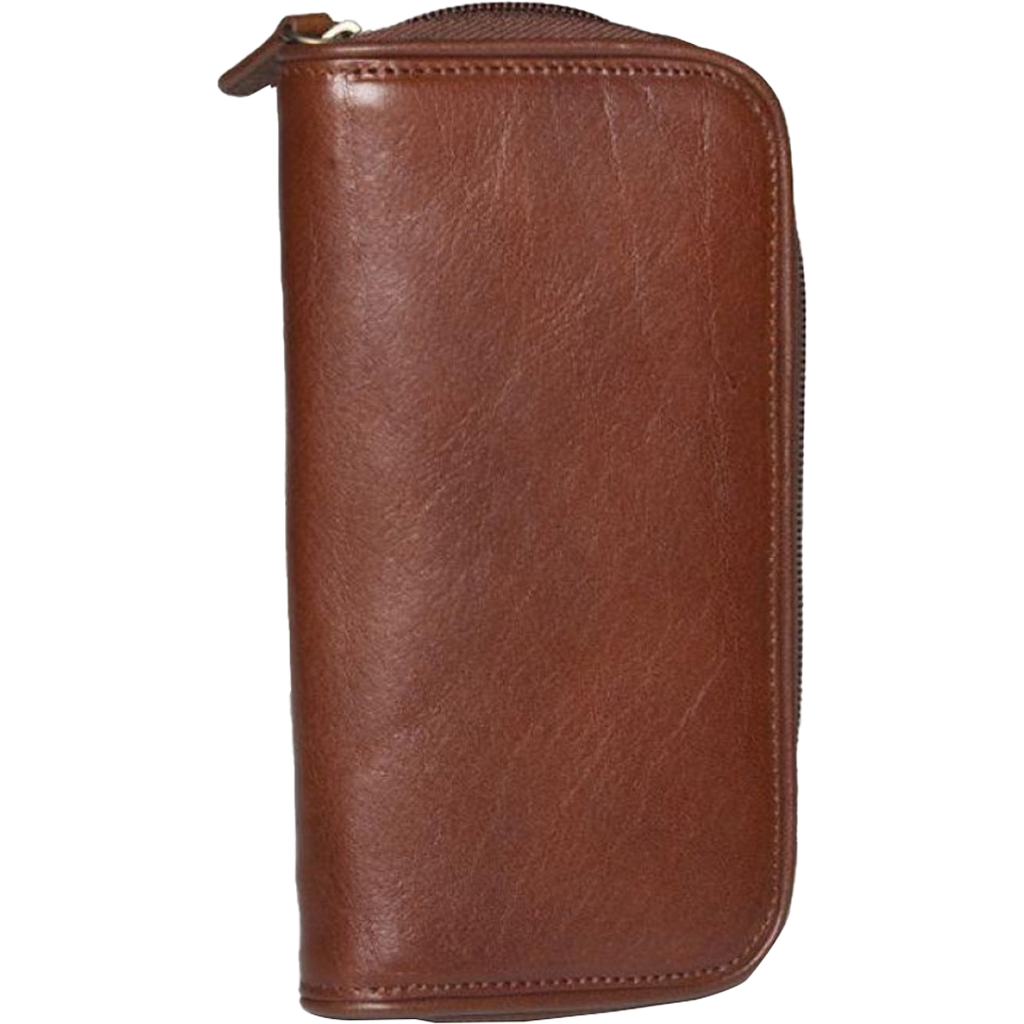 Aston Leather Brown Zipper 2-Pen Case-Pen Boutique Ltd