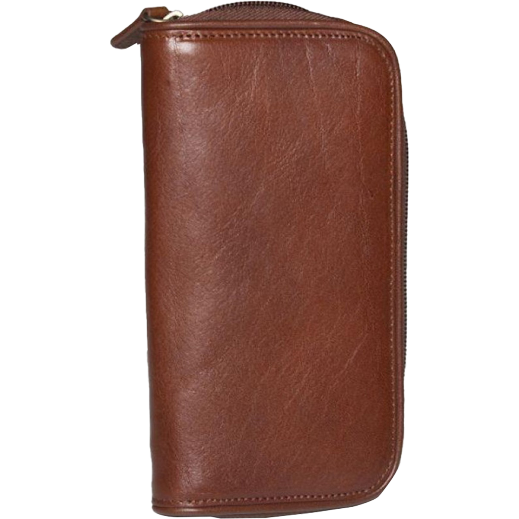 Aston Leather Brown Zipper 2-Pen Case-Pen Boutique Ltd