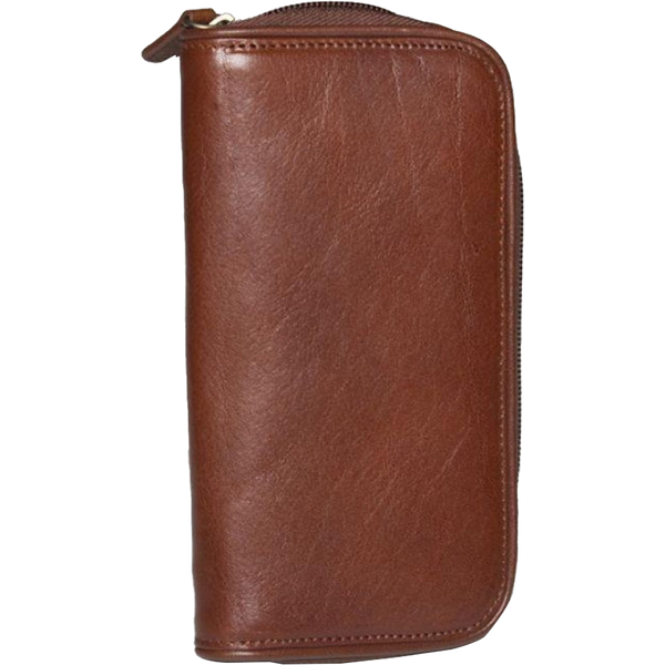 Aston Leather Brown Zipper 2-Pen Case-Pen Boutique Ltd