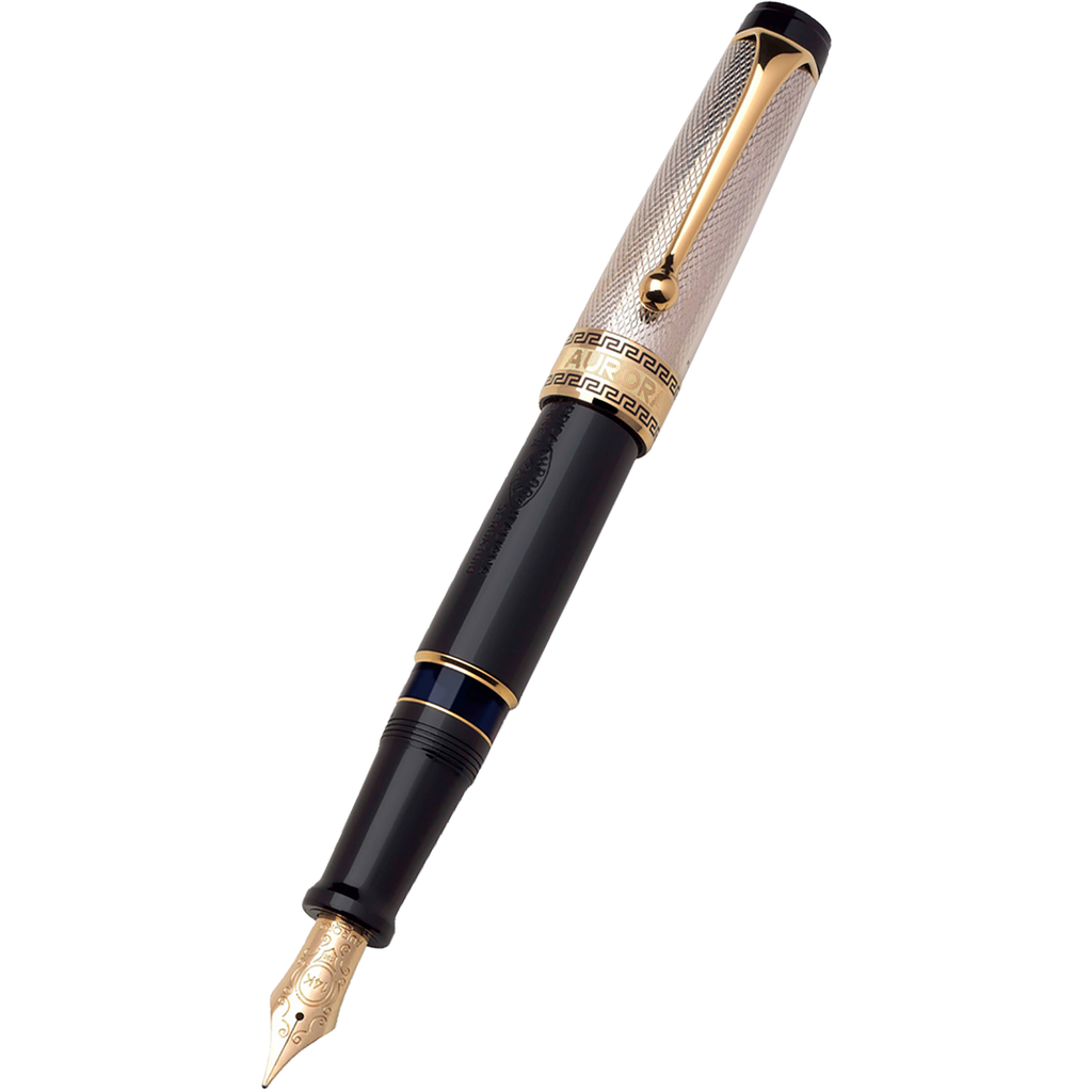 Aurora Optima Fountain Pen - Solid Silver Cap-Pen Boutique Ltd
