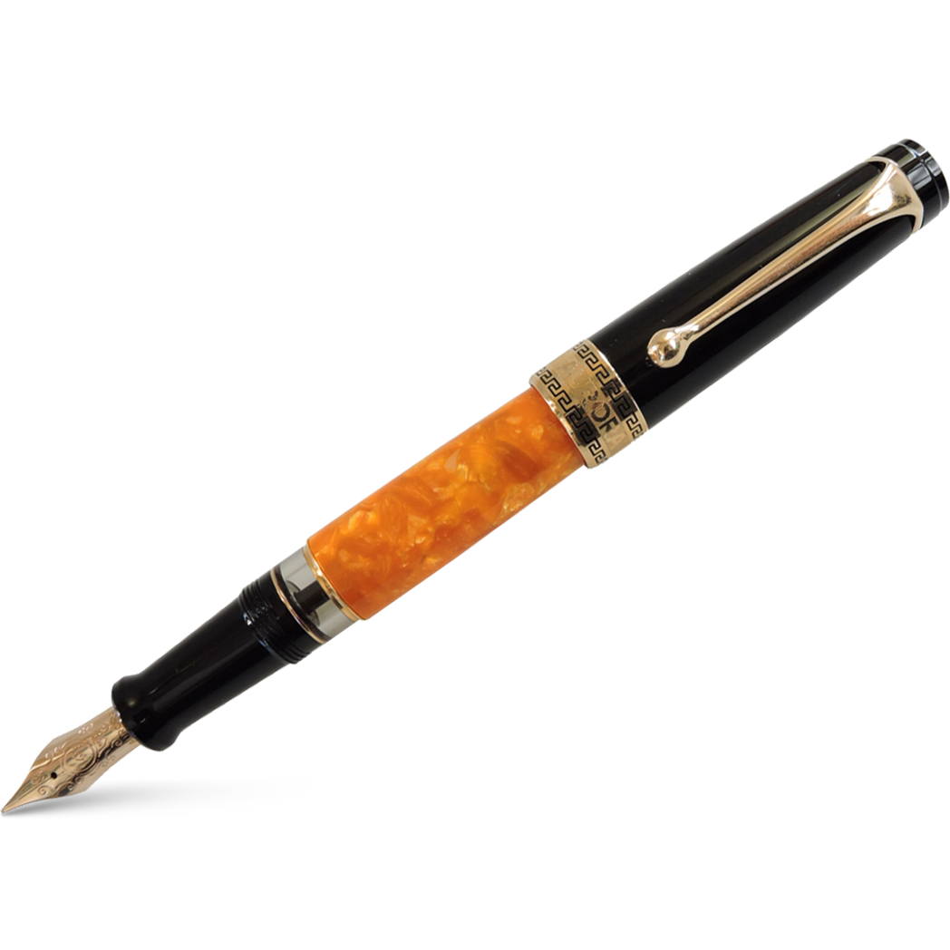 Aurora Optima O' Sole Mio Fountain Pen - Marbled Orange - Black Trim-Pen Boutique Ltd