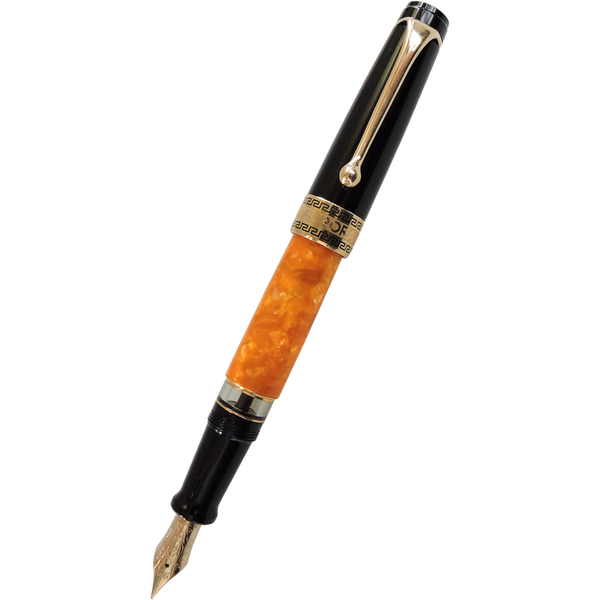 Aurora Optima O' Sole Mio Fountain Pen - Marbled Orange - Black Trim-Pen Boutique Ltd