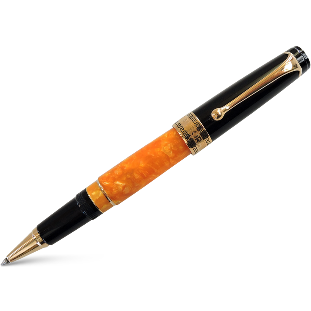 Aurora Optima O' Sole Mio Rollerball Pen - Marbled Orange - Black Trim-Pen Boutique Ltd