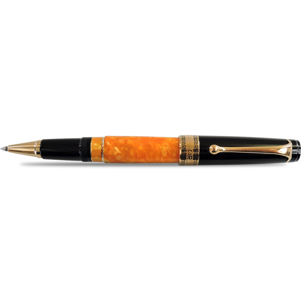 Aurora Optima O' Sole Mio Rollerball Pen - Marbled Orange - Black Trim-Pen Boutique Ltd