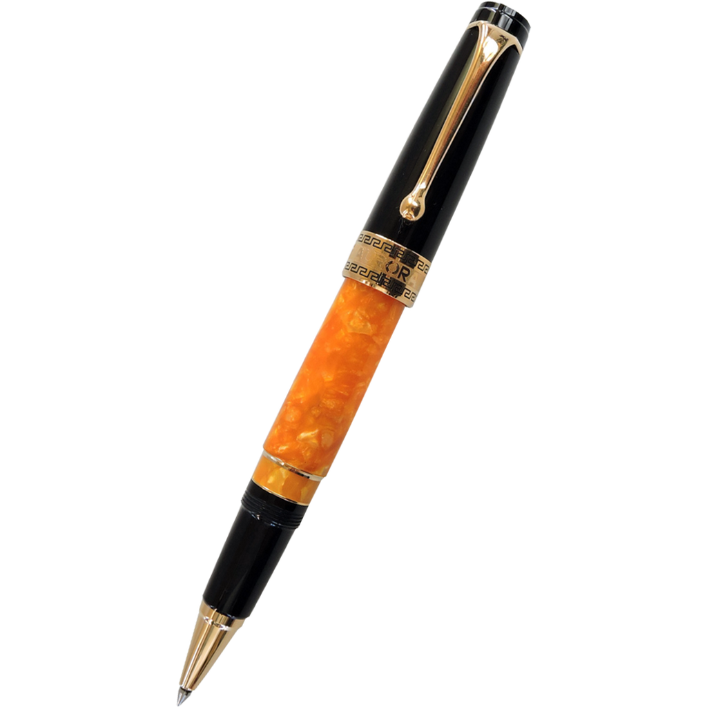 Aurora Optima O' Sole Mio Rollerball Pen - Marbled Orange - Black Trim-Pen Boutique Ltd