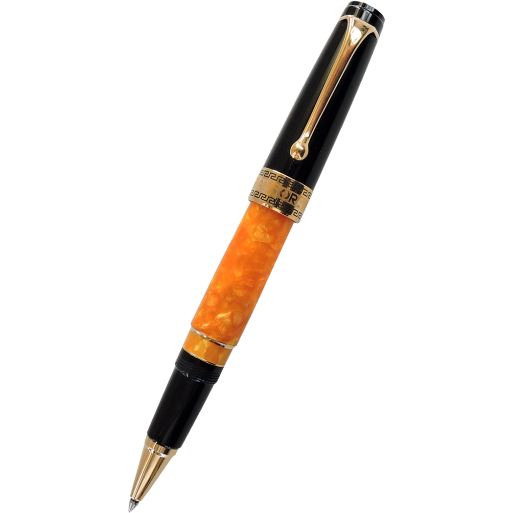 Aurora Optima O' Sole Mio Rollerball Pen - Marbled Orange - Black Trim-Pen Boutique Ltd