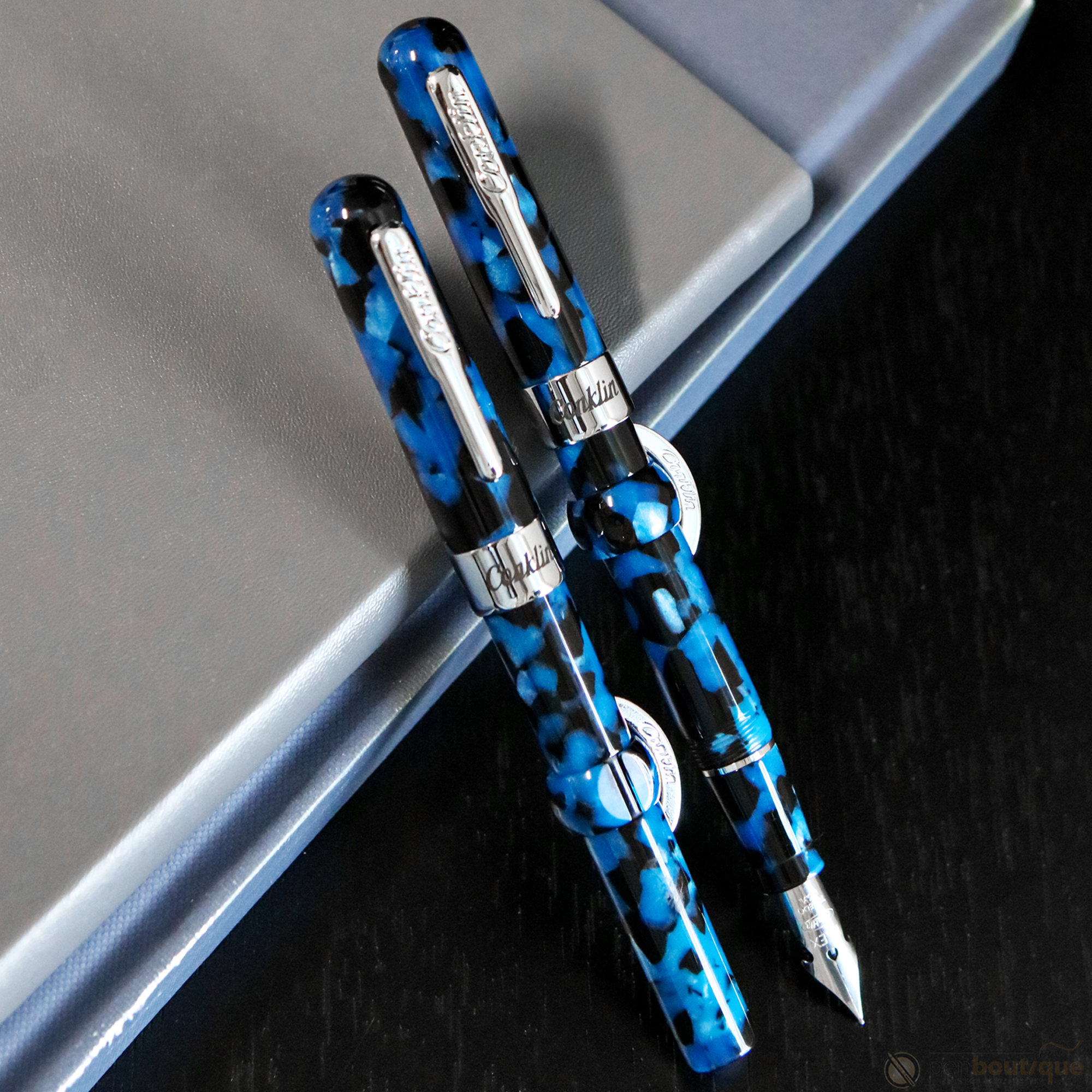 Conklin Mark Twain Crescent Filler Fountain Pen - Vintage Blue - Chrome Trim-Pen Boutique Ltd