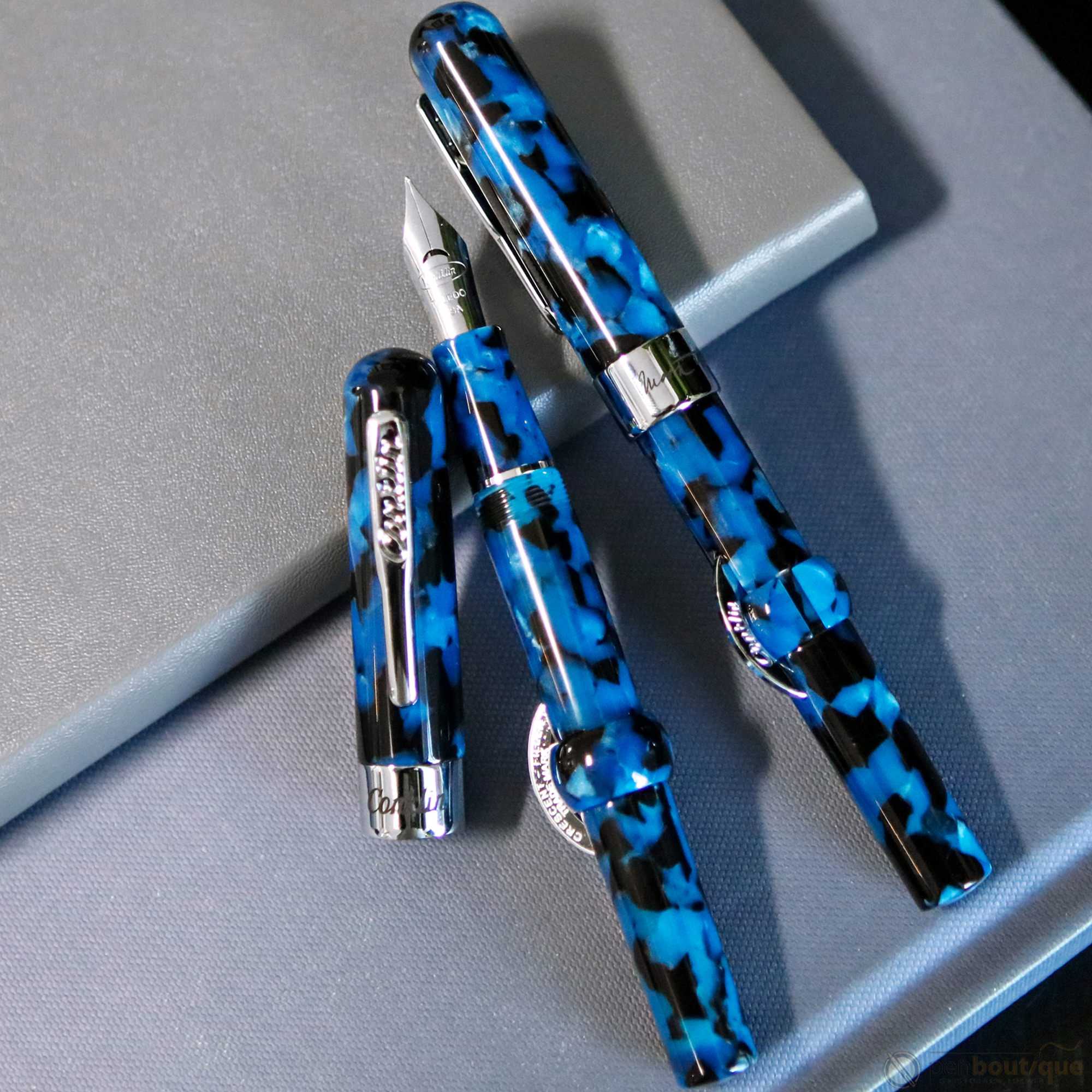 Conklin Mark Twain Crescent Filler Fountain Pen - Vintage Blue - Chrome Trim-Pen Boutique Ltd