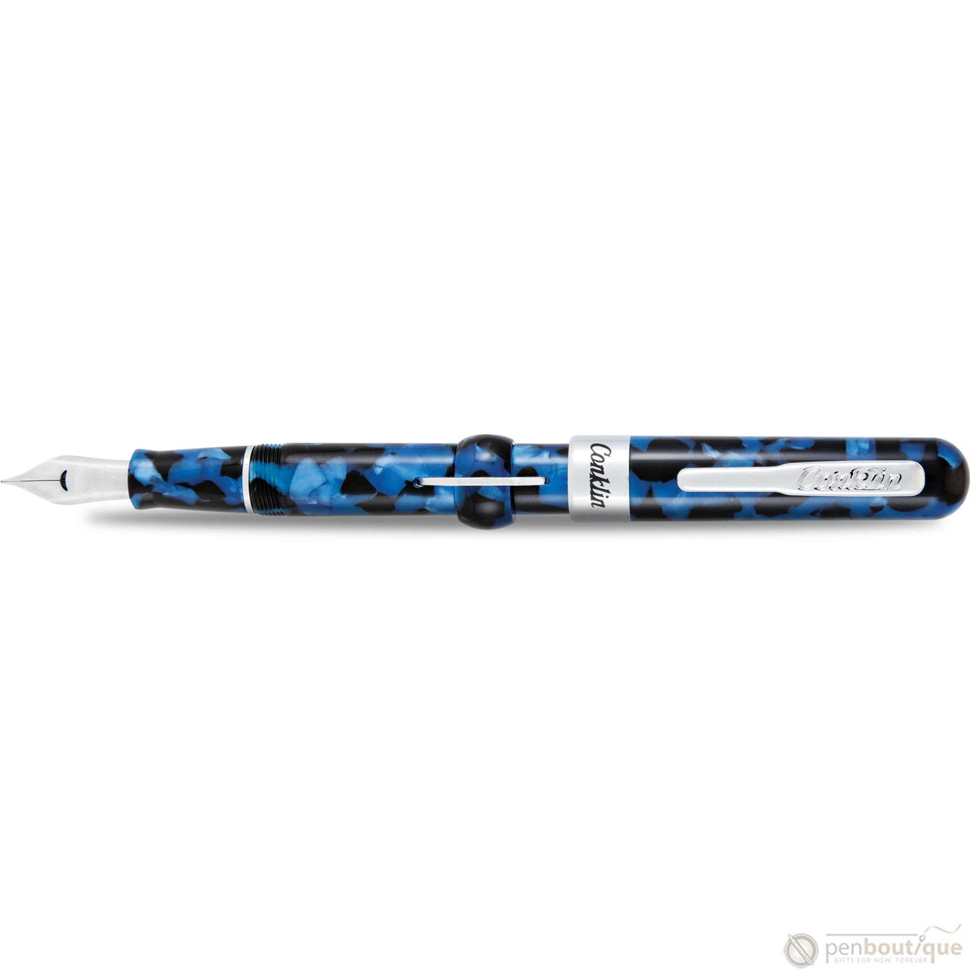 Conklin Mark Twain Crescent Filler Fountain Pen - Vintage Blue - Chrome Trim-Pen Boutique Ltd