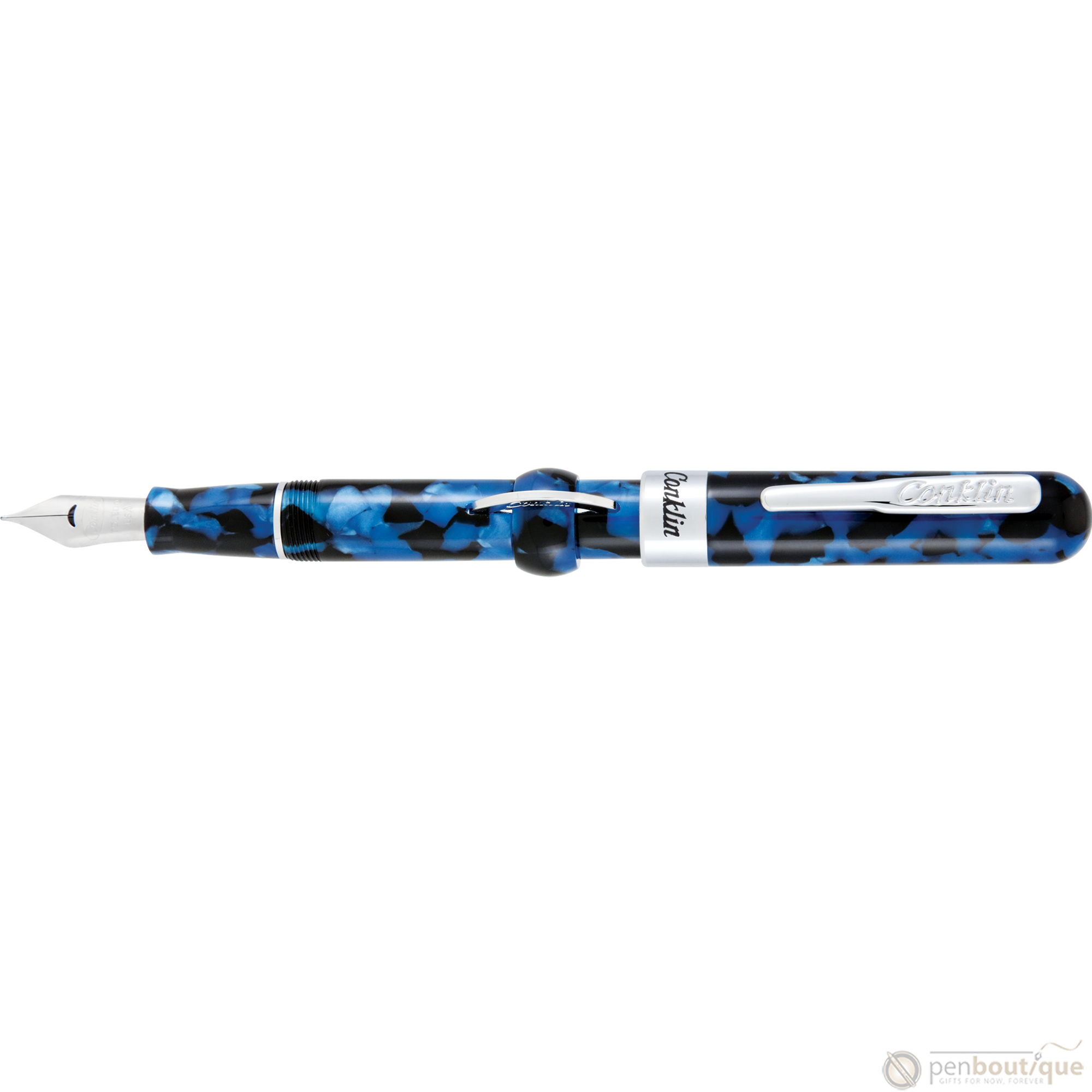 Conklin Mark Twain Crescent Filler Fountain Pen - Vintage Blue - Chrome Trim-Pen Boutique Ltd