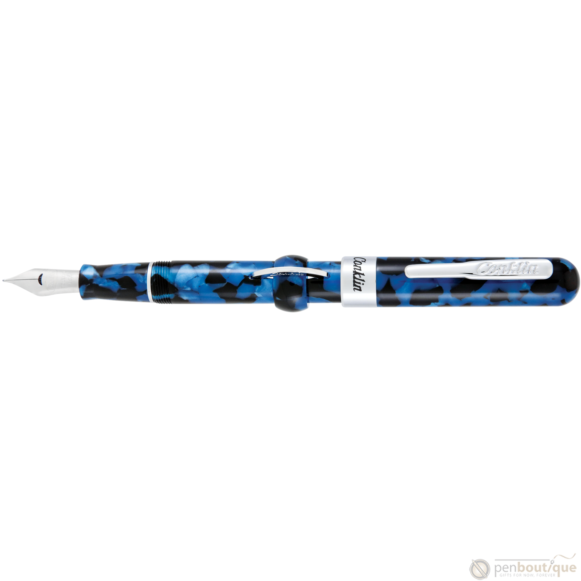 Conklin Mark Twain Crescent Filler Fountain Pen - Vintage Blue - Chrome Trim-Pen Boutique Ltd