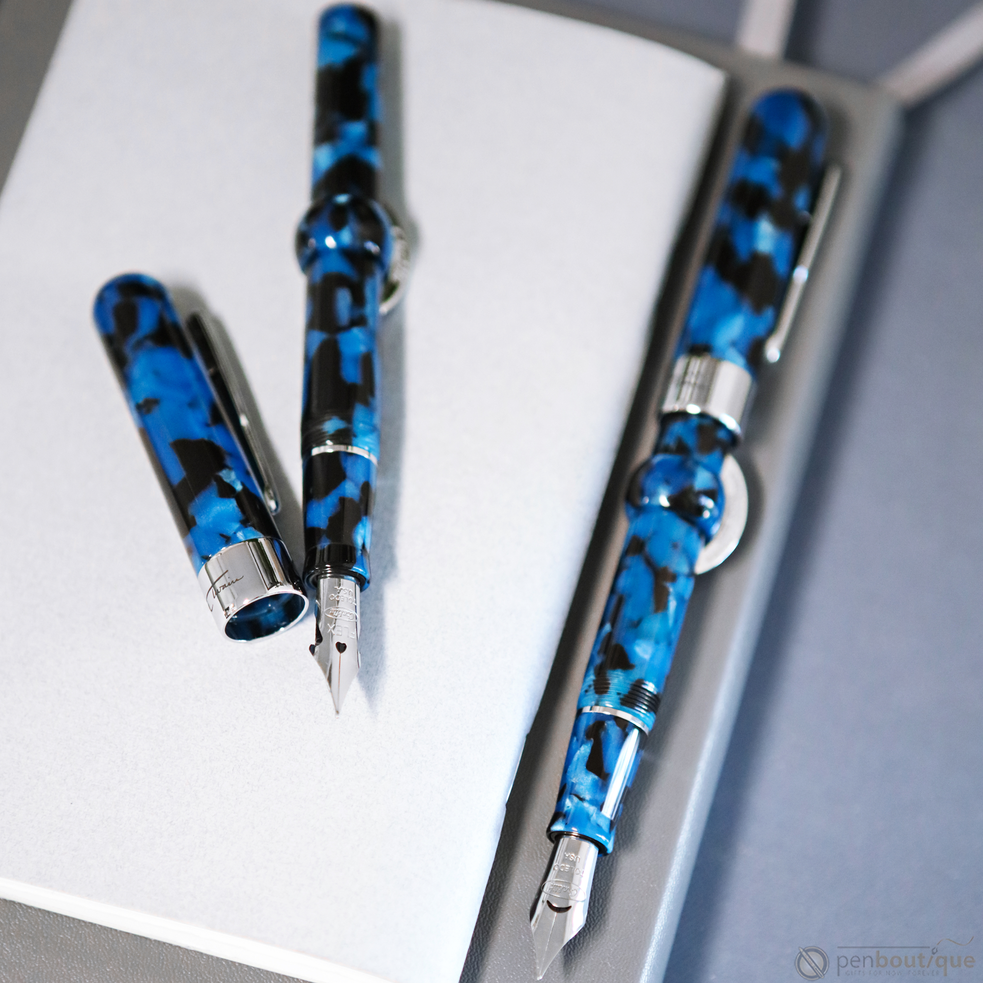 Conklin Mark Twain Crescent Filler Fountain Pen - Vintage Blue - Chrome Trim-Pen Boutique Ltd