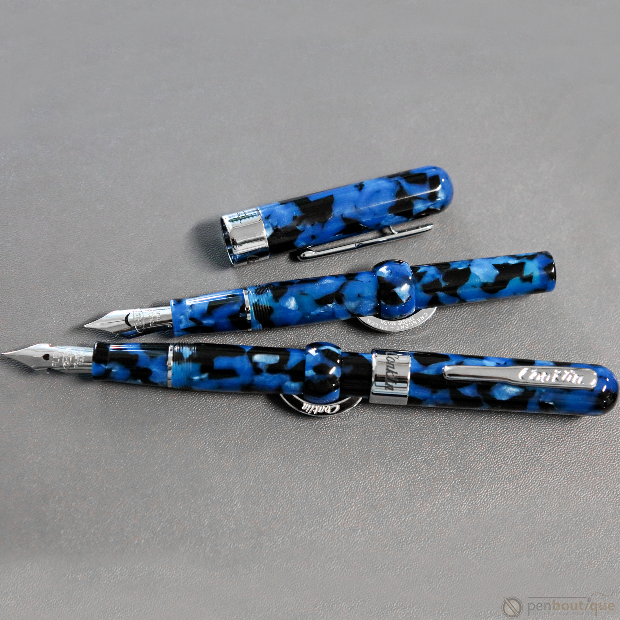 Conklin Mark Twain Crescent Filler Fountain Pen - Vintage Blue - Chrome Trim-Pen Boutique Ltd