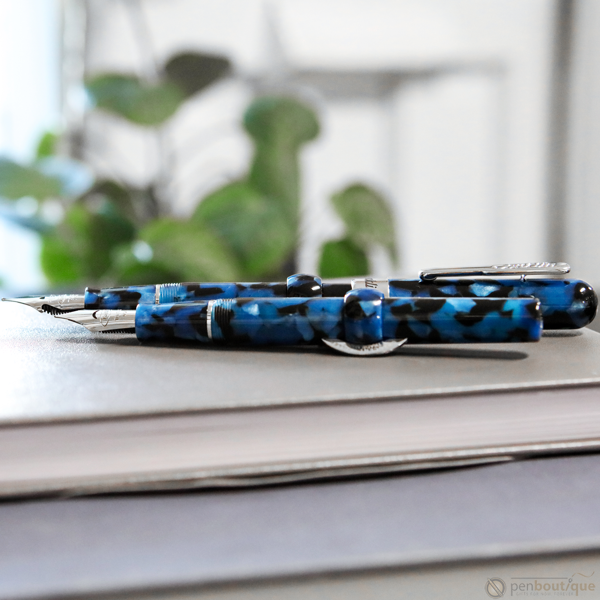 Conklin Mark Twain Crescent Filler Fountain Pen - Vintage Blue - Chrome Trim-Pen Boutique Ltd