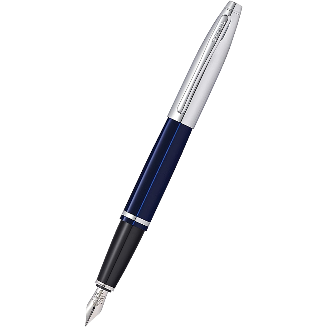 Cross Calais Fountain Pen - Chrome/Blue - Medium-Pen Boutique Ltd