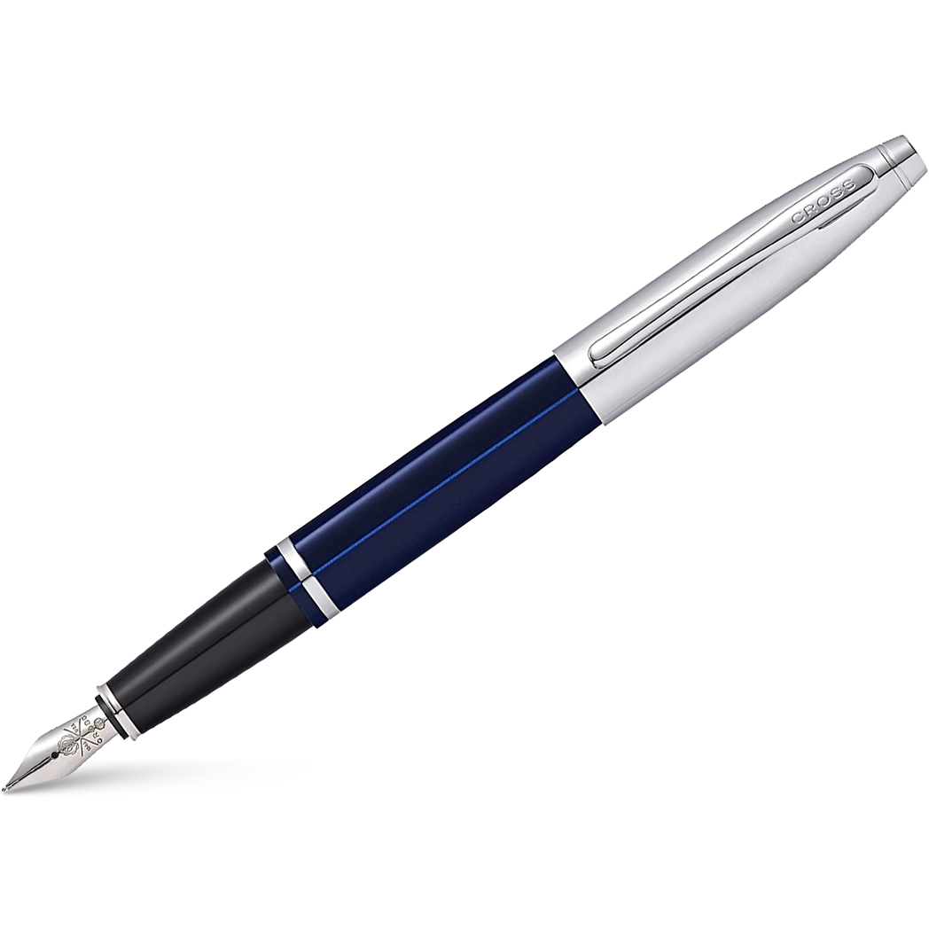 Cross Calais Fountain Pen - Chrome/Blue - Medium-Pen Boutique Ltd