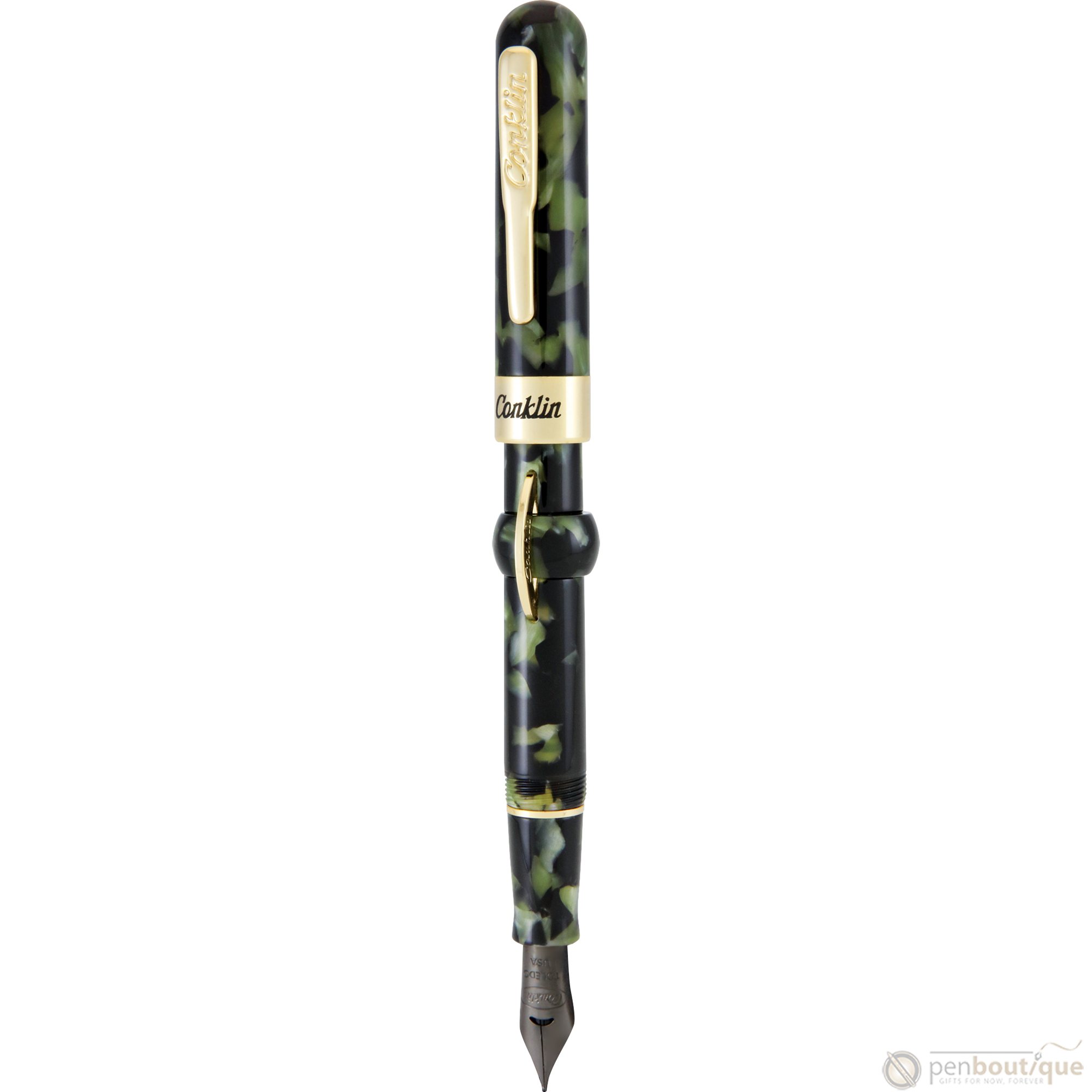 Conklin Mark Twain Crescent Filler Fountain Pen - Vintage Green - Gold Trim-Pen Boutique Ltd