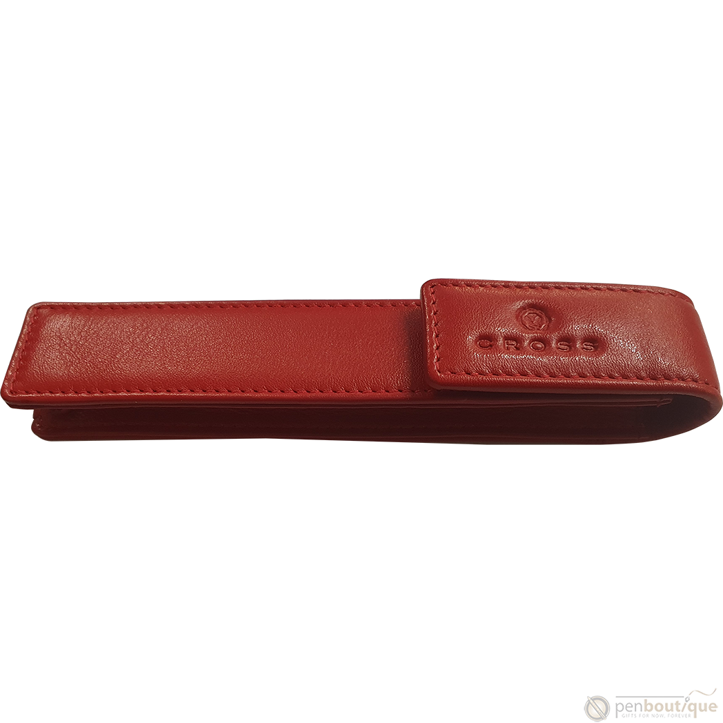Cross Red Leather Single Pen Case Flap magnetic :)-Pen Boutique Ltd