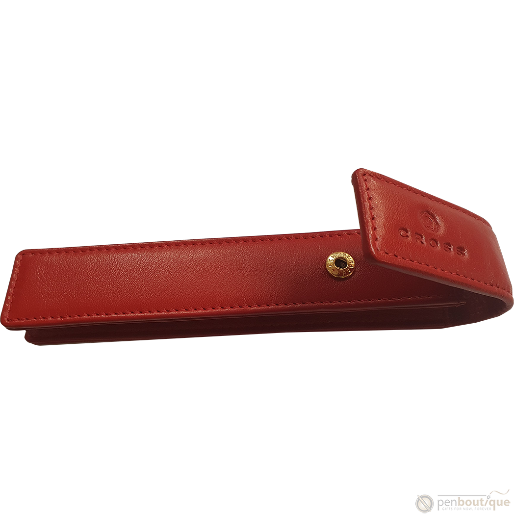 Cross Red Leather Single Pen Case Flap magnetic :)-Pen Boutique Ltd