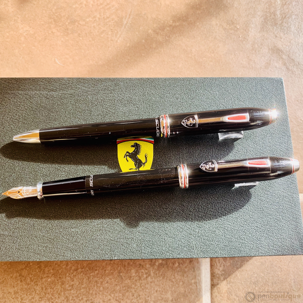 Cross Townsend Fountain Pen and Ballpoint SET - Scuderia Ferrari - Glossy Black - Rhodium Trim (Gold NIb)-Pen Boutique Ltd