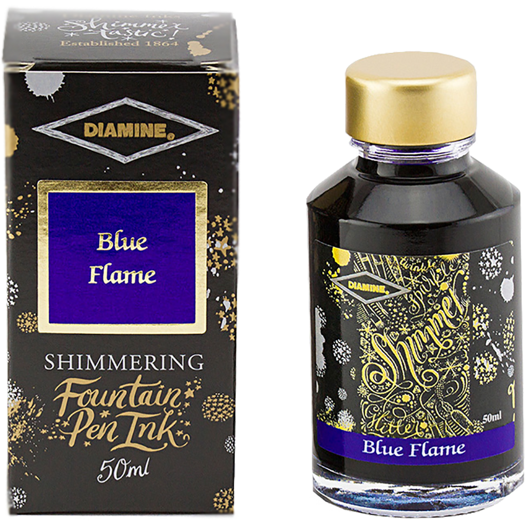 Diamine Shimmer Ink 50 ml Blue Flame - Gold shimmer-Pen Boutique Ltd