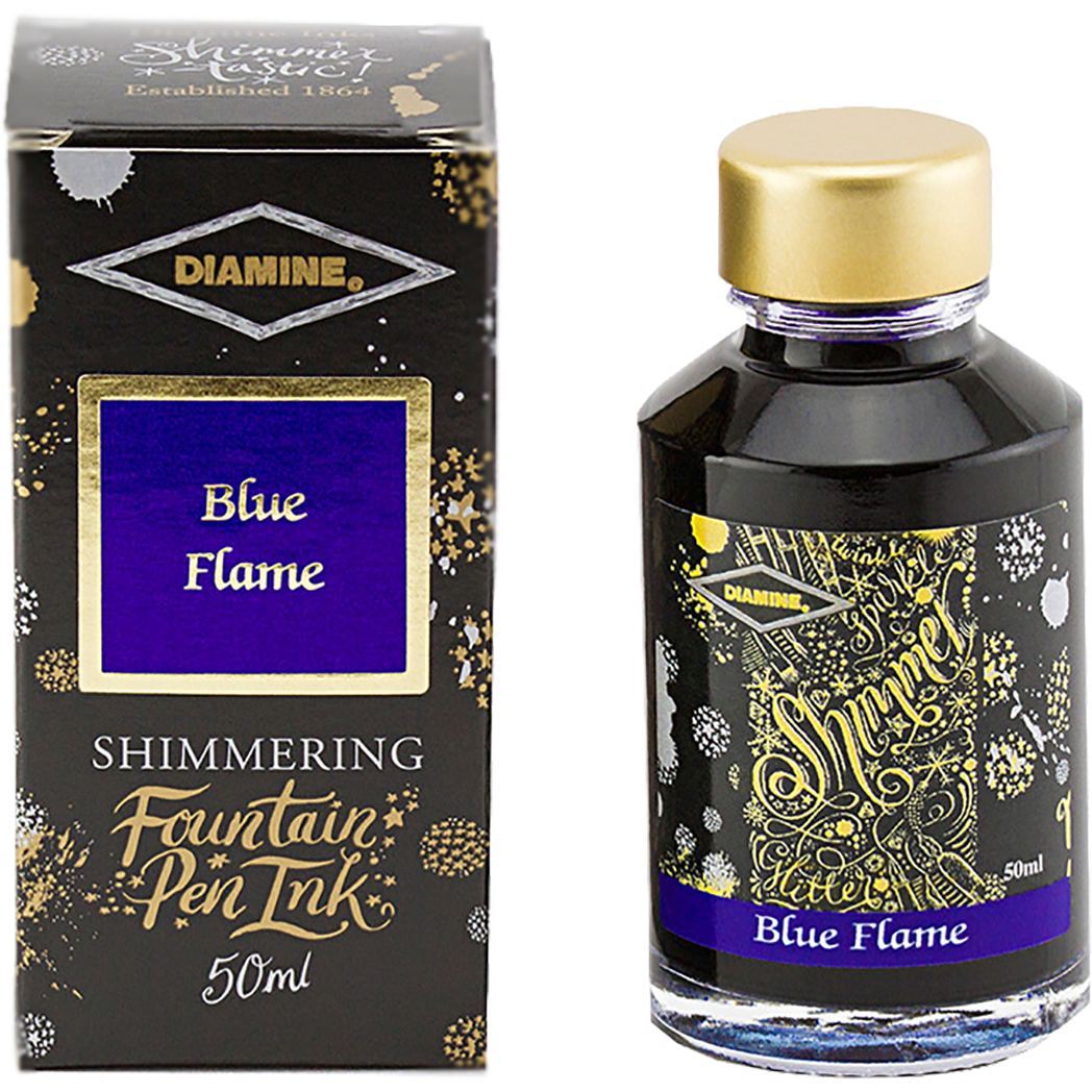 Diamine Shimmer Ink 50 ml Blue Flame - Gold shimmer-Pen Boutique Ltd
