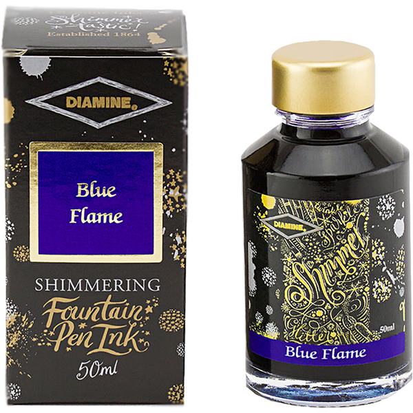 Diamine Shimmer Ink 50 ml Blue Flame - Gold shimmer-Pen Boutique Ltd