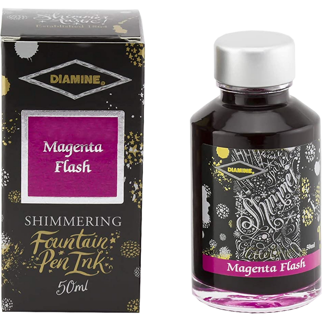 Diamine Shimmer Ink 50 ml Magenta Flash - Silver shimmer-Pen Boutique Ltd