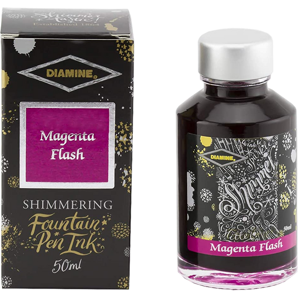 Diamine Shimmer Ink 50 ml Magenta Flash - Silver shimmer-Pen Boutique Ltd