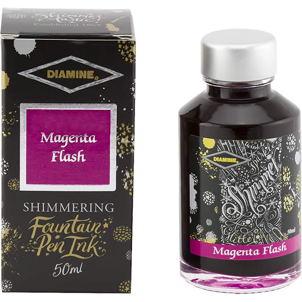 Diamine Shimmer Ink 50 ml Magenta Flash - Silver shimmer-Pen Boutique Ltd