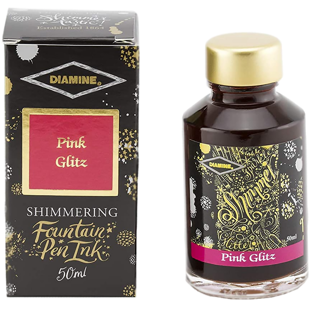 Diamine Shimmer Ink 50 ml Pink Glitz - Gold shimmer-Pen Boutique Ltd