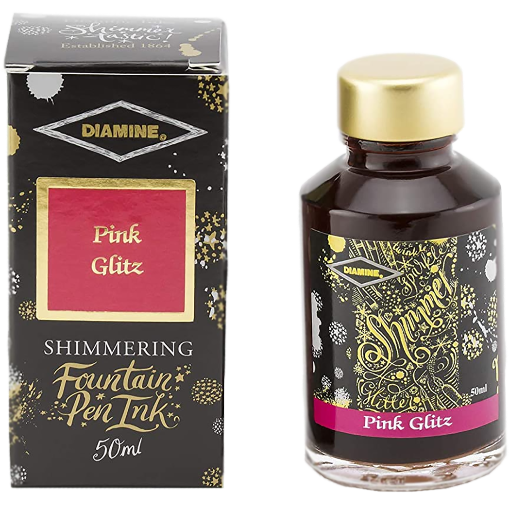Diamine Shimmer Ink 50 ml Pink Glitz - Gold shimmer-Pen Boutique Ltd