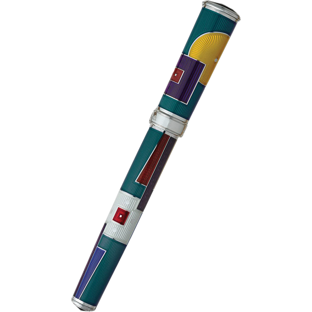 David Oscarson 15th Anniversary/American Art Deco Rollerball Pen - Translucent Teal with Multi-colored Enamel-Pen Boutique Ltd