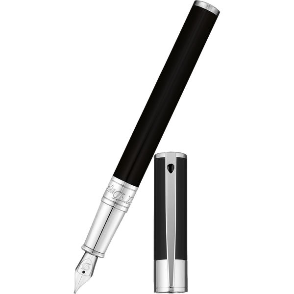 S T Dupont D-Initial Fountain Pen - Chrome Trim - Black-Pen Boutique Ltd