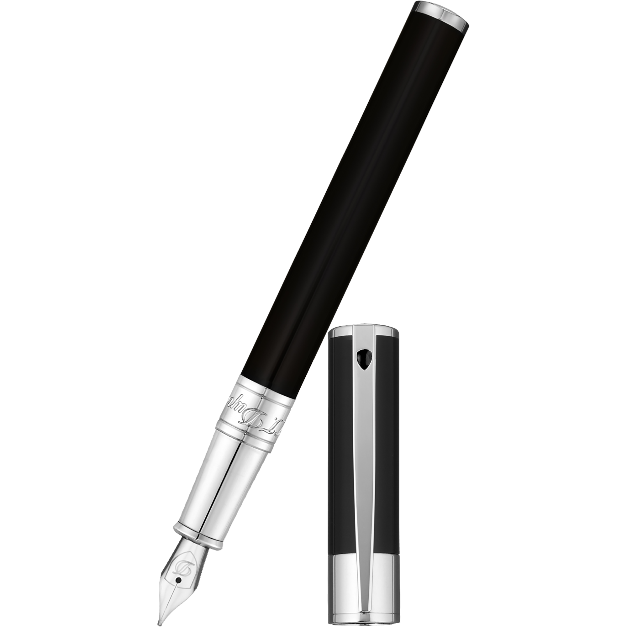 S T Dupont D-Initial Fountain Pen - Chrome Trim - Black-Pen Boutique Ltd