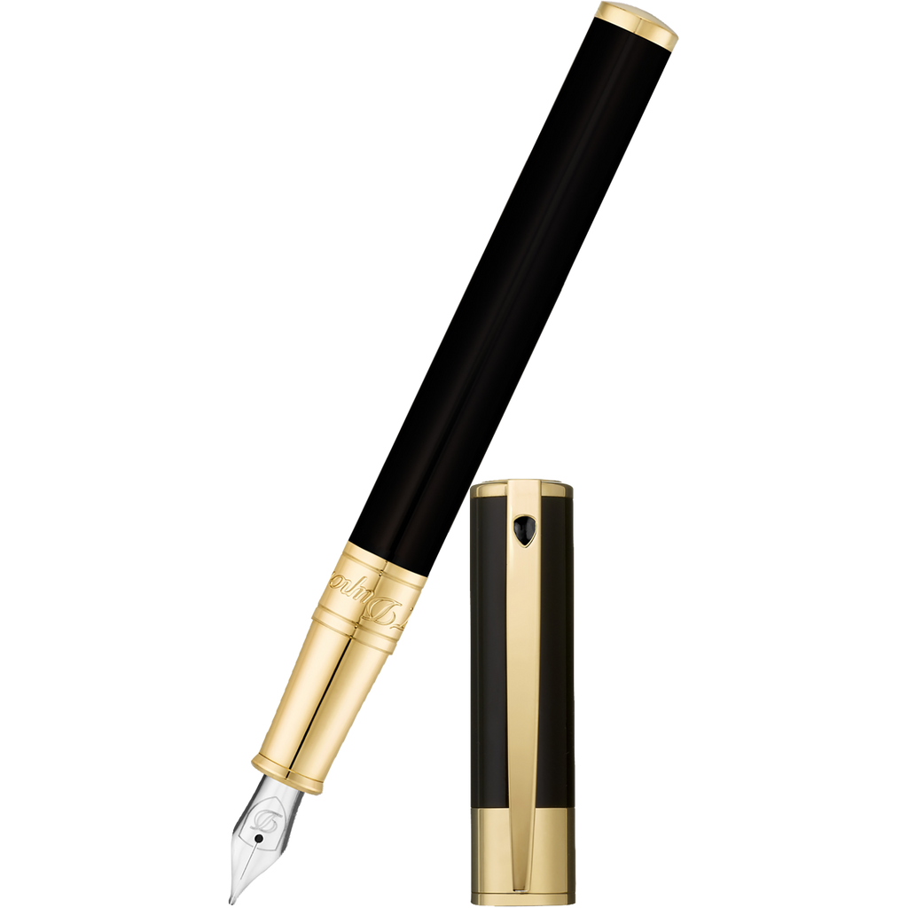S T Dupont D-Initial Fountain Pen - Gold Trim - Black-Pen Boutique Ltd