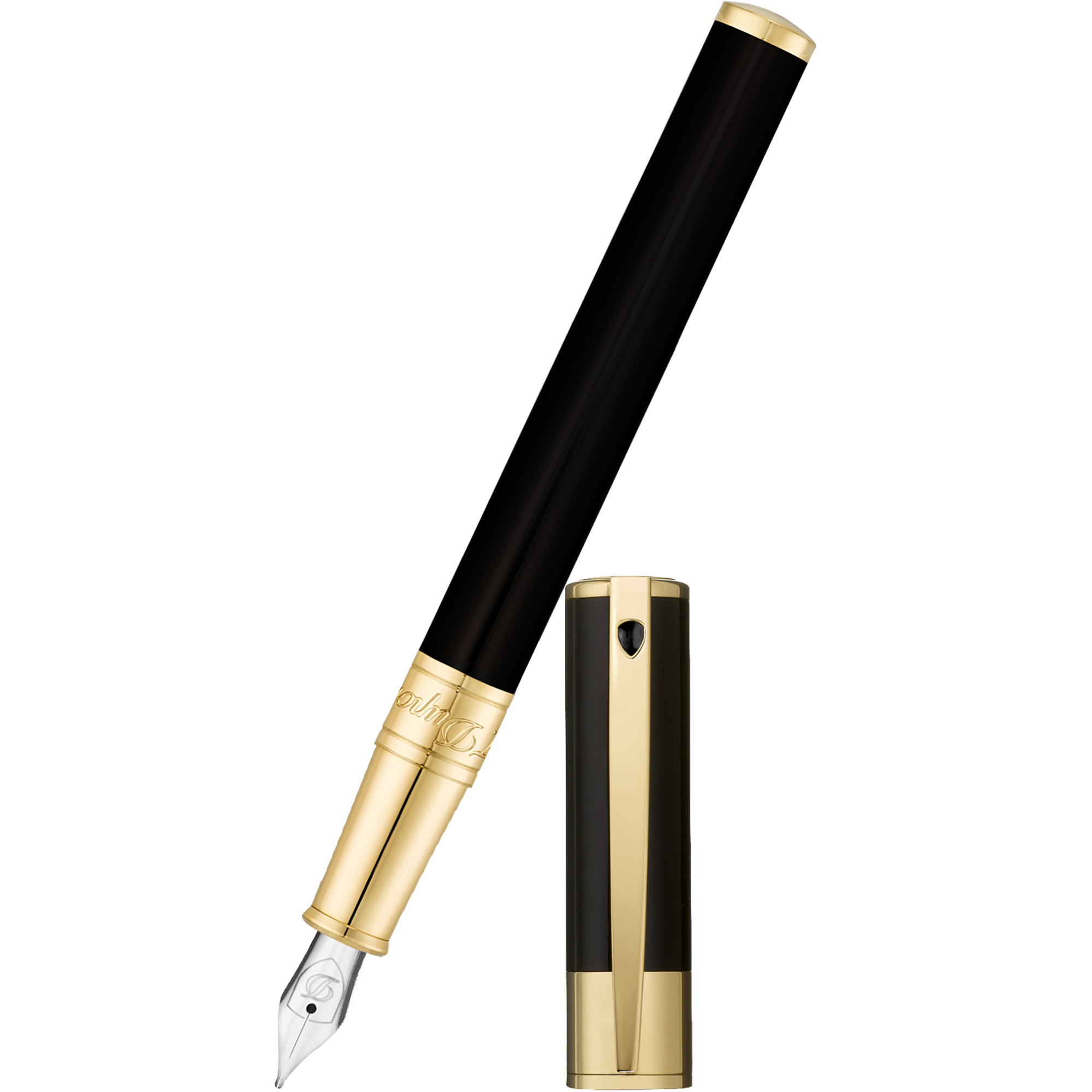 S T Dupont D-Initial Fountain Pen - Gold Trim - Black-Pen Boutique Ltd