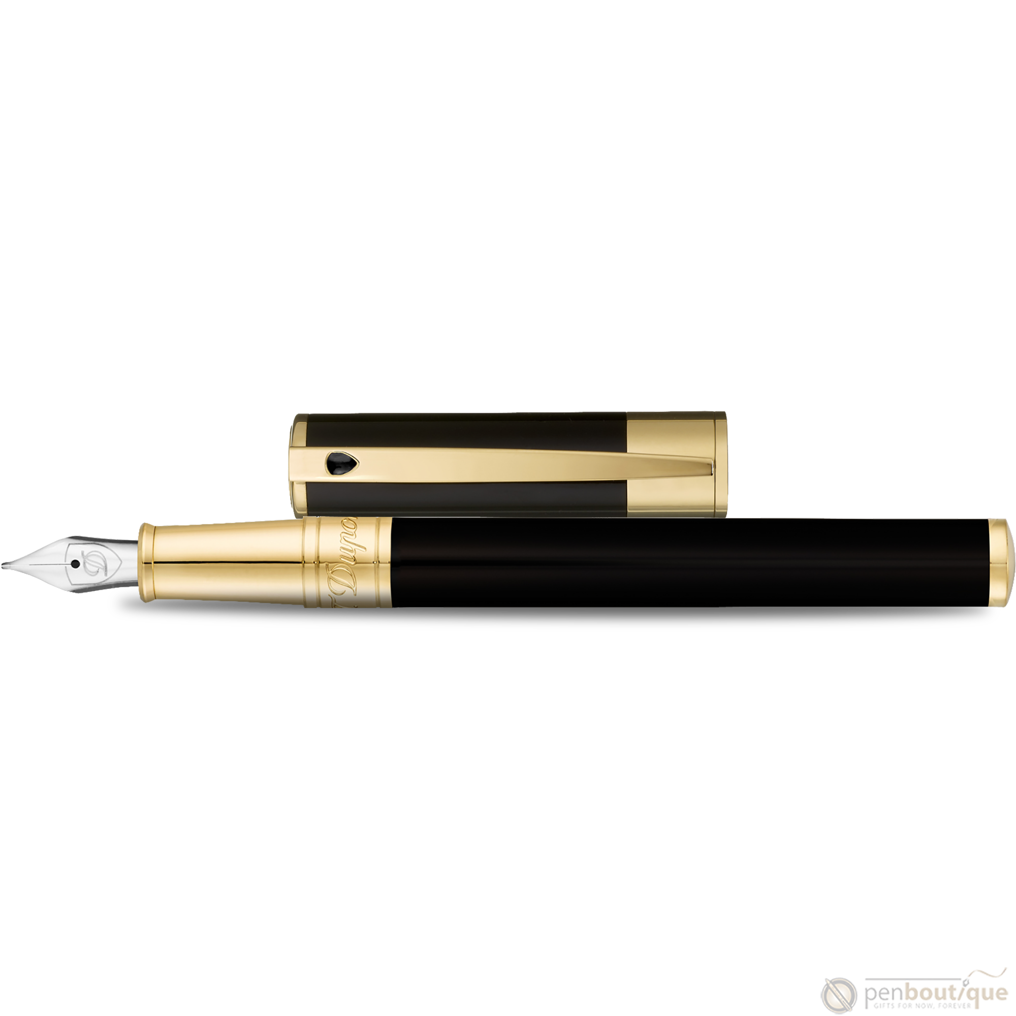 S T Dupont D-Initial Fountain Pen - Gold Trim - Black-Pen Boutique Ltd