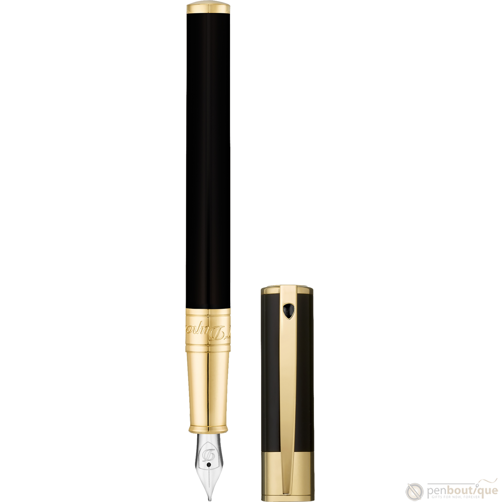 S T Dupont D-Initial Fountain Pen - Gold Trim - Black-Pen Boutique Ltd