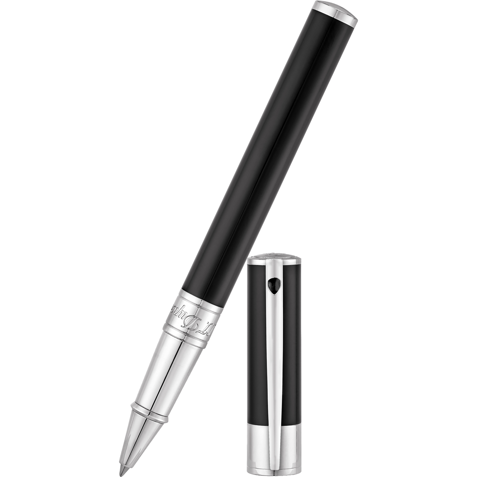 S T Dupont D-Initial Rollerball Pen - Chrome Trim - Black-Pen Boutique Ltd