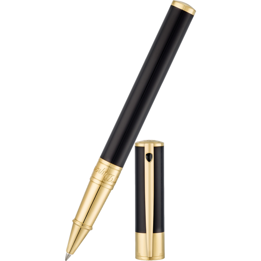S T Dupont D-Initial Rollerball Pen - Gold Trim - Black-Pen Boutique Ltd
