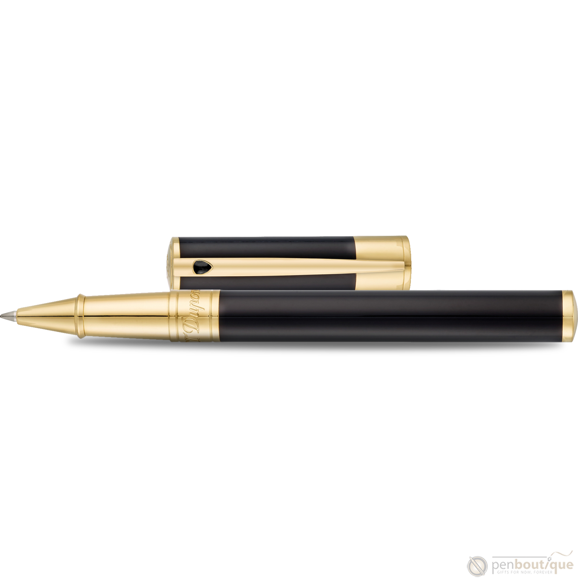 S T Dupont D-Initial Rollerball Pen - Gold Trim - Black-Pen Boutique Ltd